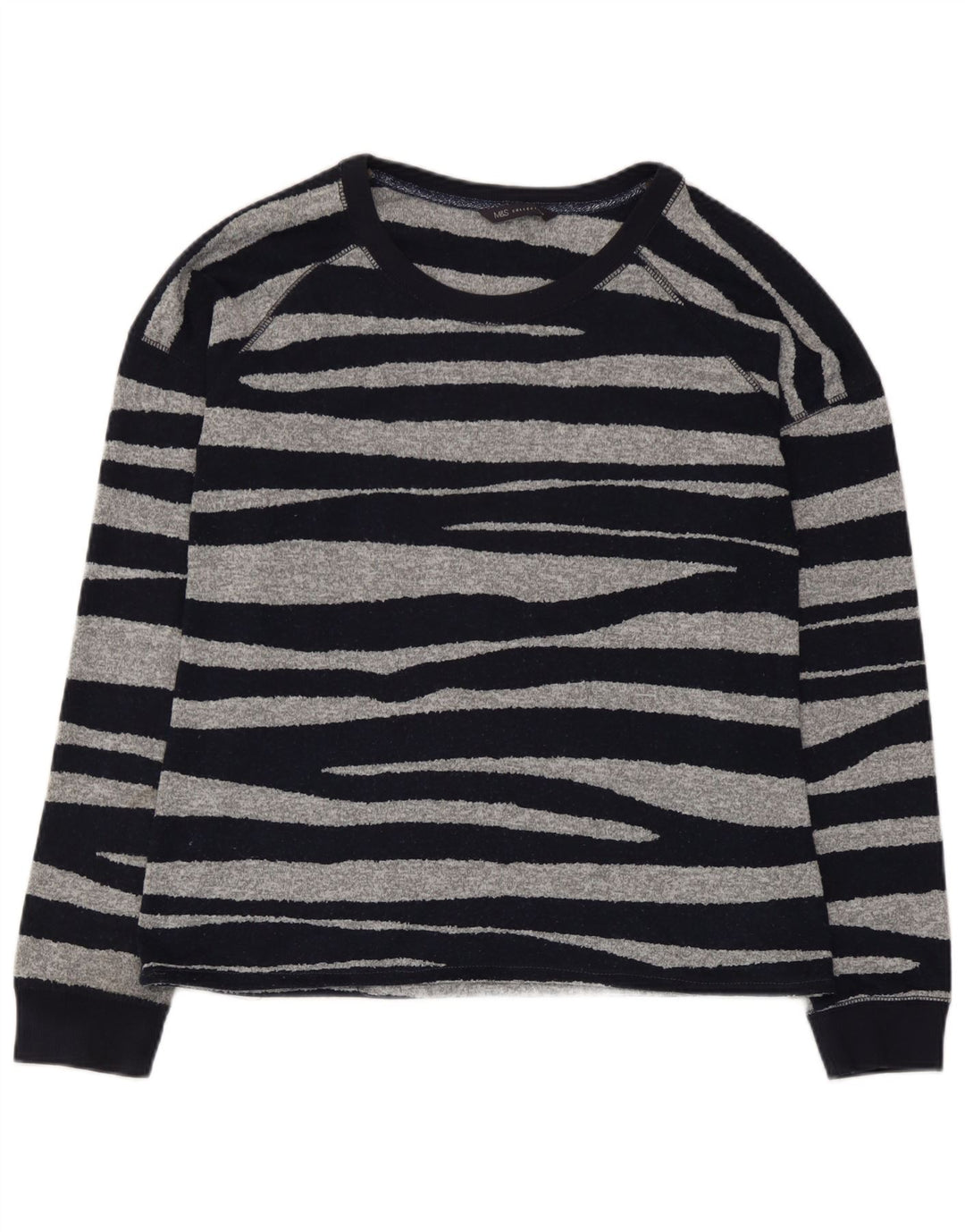 Marks & Spencer Top da donna a maniche lunghe UK 12 Medium Navy Blue Striped