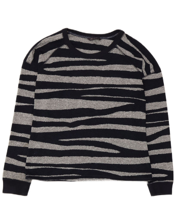 Marks & Spencer Top da donna a maniche lunghe UK 12 Medium Navy Blue Striped