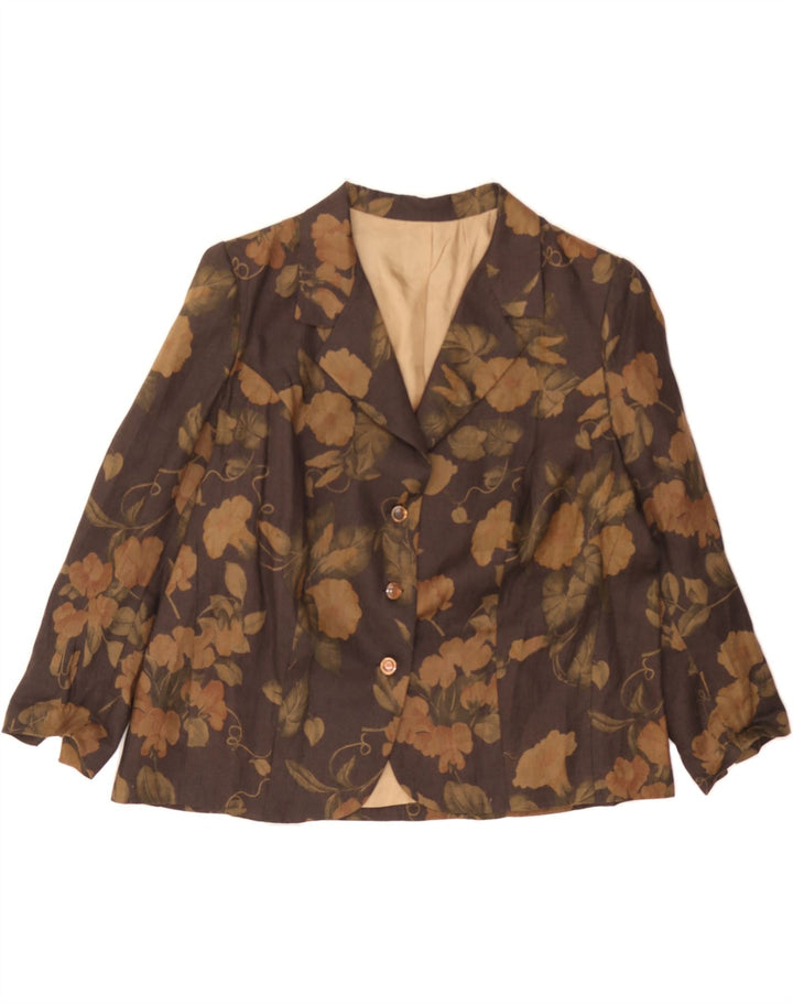 VINTAGE Womens 3 Button Blazer Jacket UK 18 XL Brown Floral Vintage Vintage and Second-Hand Vintage from Messina Hembry 