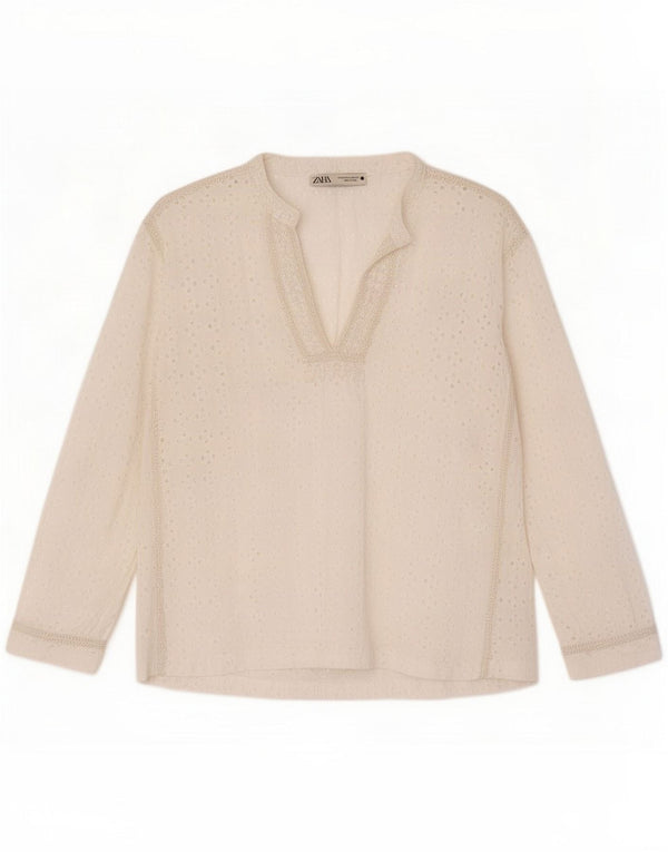 Zara Womens Long Sleeve Blouse Top UK 14 Medium White