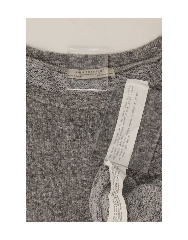 ZARA Womens Short Sleeve Sweatshirt Jumper UK 14 Medium Grey Flecked Vintage Zara and Second-Hand Zara from Messina Hembry 