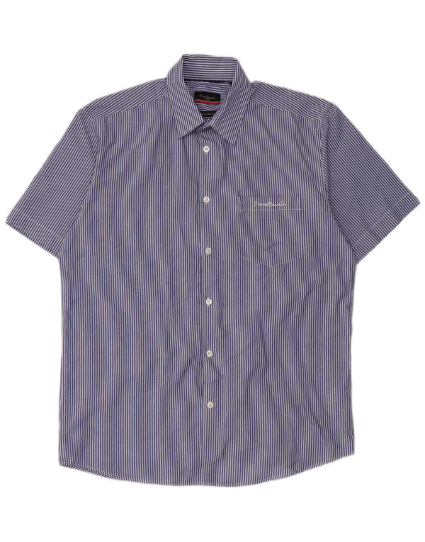 Camicia da uomo a maniche corte vestibilità regolare Pierre Cardin blu medio gessato