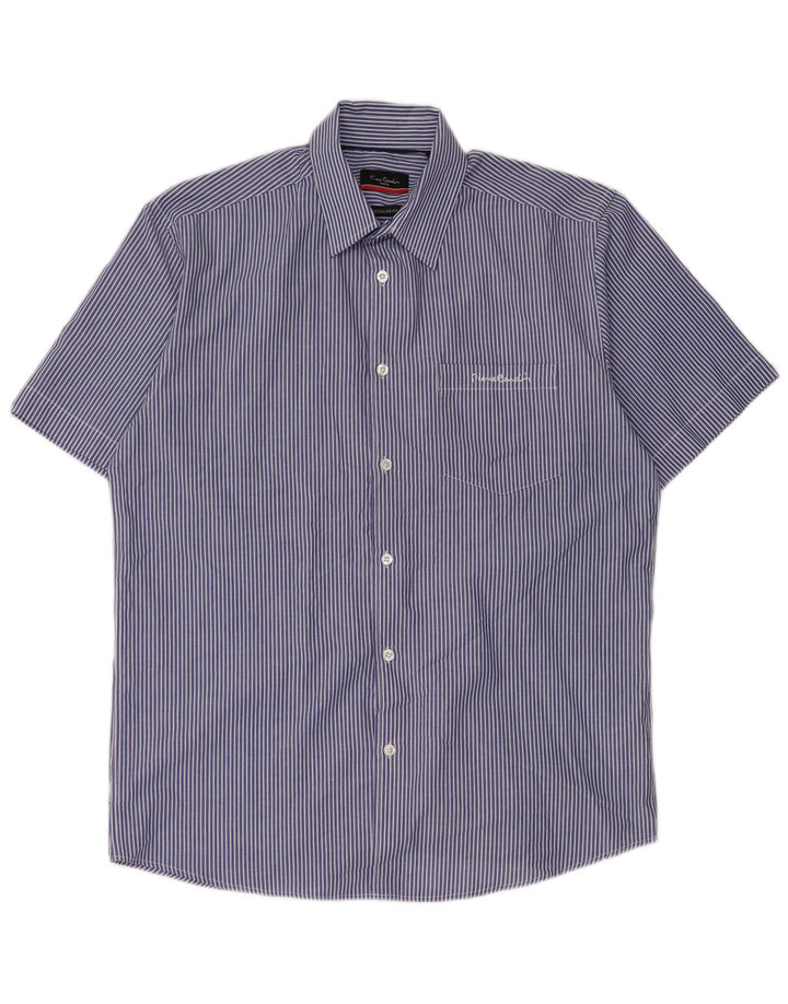 Camicia da uomo a maniche corte vestibilità regolare Pierre Cardin blu medio gessato