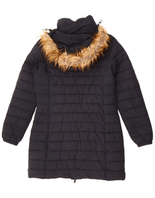 Cappotto imbottito con cappuccio da donna Superdry UK 10 Small nylon blu navy