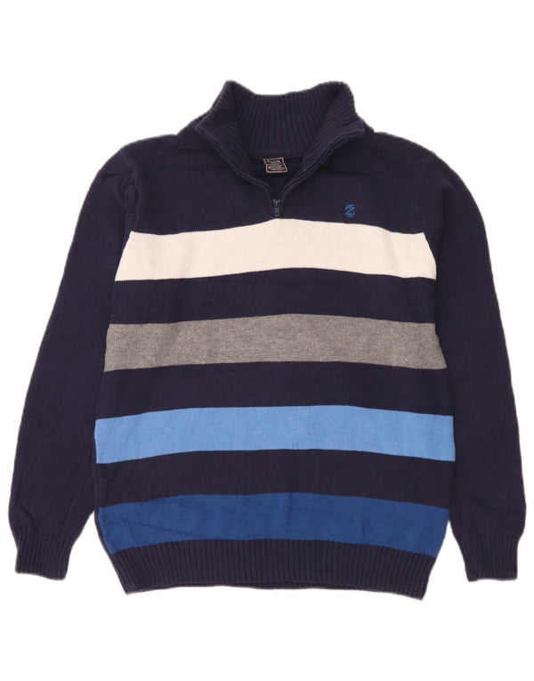 Maglione Izod da ragazzo con zip e collo 14-15 anni XL in cotone a righe blu navy