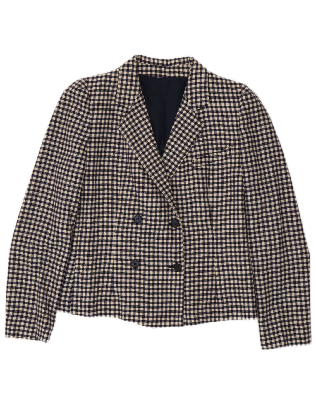 Giacca blazer doppiopetto vintage da donna IT 42 a quadretti blu navy medio