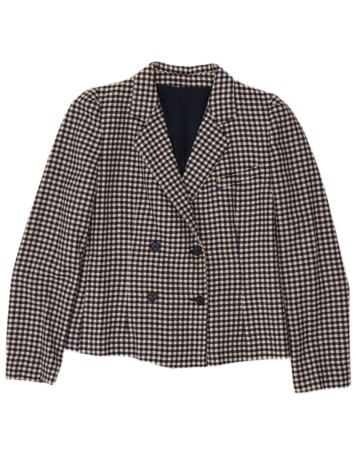 Giacca blazer doppiopetto vintage da donna IT 42 a quadretti blu navy medio