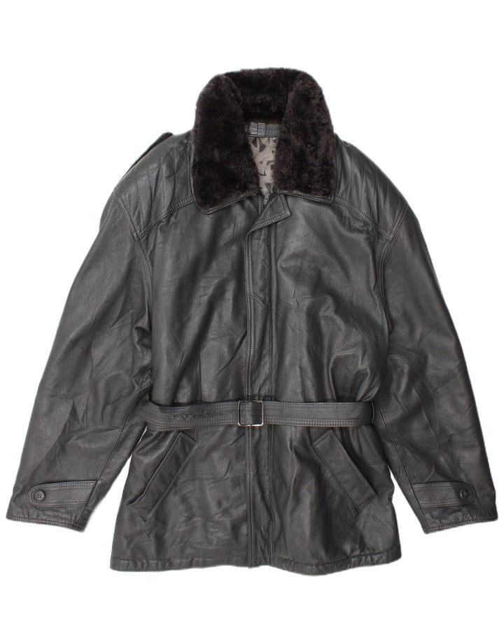 Giacca in pelle militare vintage da uomo IT 54 2XL Grigia