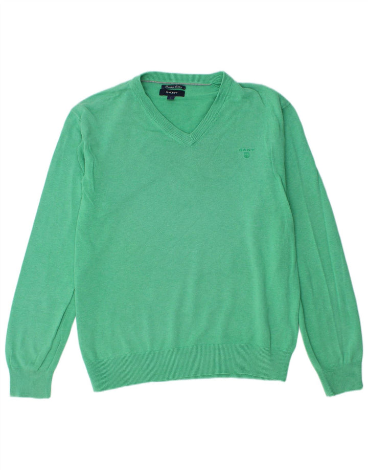 GANT Maglione da uomo con scollo a V grande in cotone verde