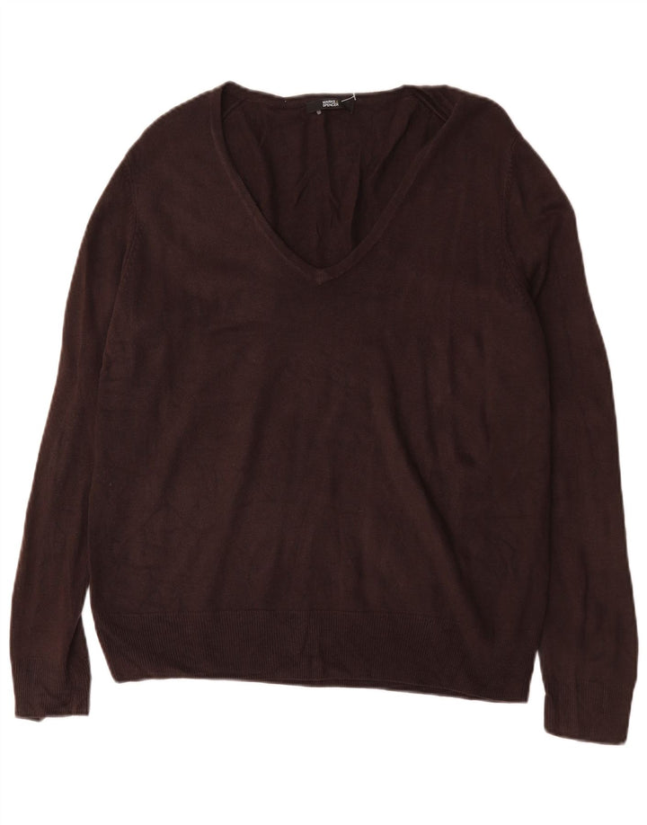 Maglione da donna con scollo a V Marks & Spencer UK 14 grande acrilico marrone