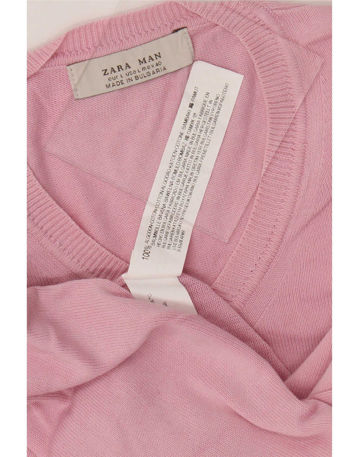 Maglione Zara da uomo con scollo a V grande in cotone rosa