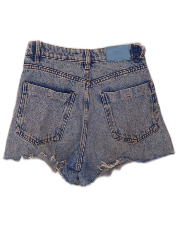 Pantaloncini di jeans a vita alta a gamba larga da donna Zara EU 32 2XS W22 cotone blu