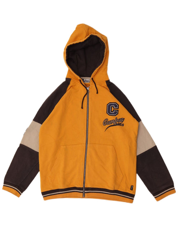 Felpa con cappuccio con zip grafica Asics per ragazzi 14-15 anni in cotone color block giallo