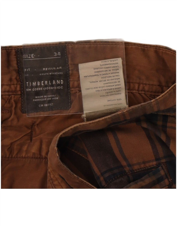 Pantaloncini chino da uomo Timberland W34 grande cotone a quadri marroni