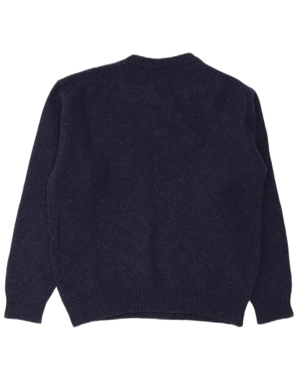 Maglione maglione girocollo da donna BENETTON UK 16 grande lana blu navy