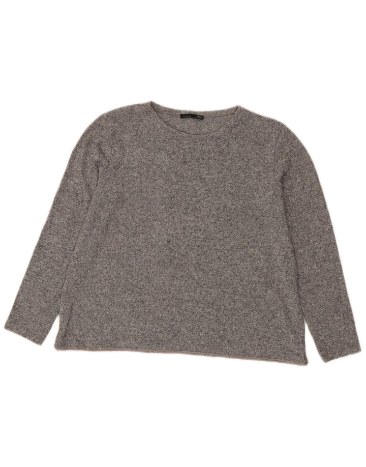 Top Zara da donna oversize a maniche lunghe UK 10 piccolo grigio chiazzato