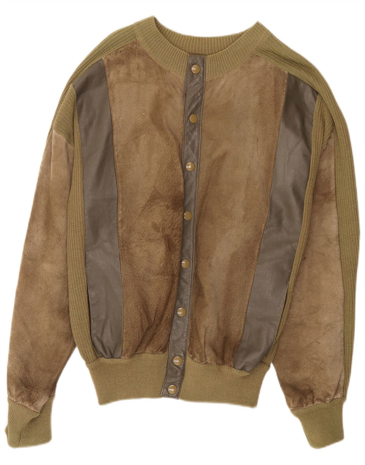Giubbotto bomber in pelle scamosciata vintage da uomo UK 38 in pelle color block color kaki medio