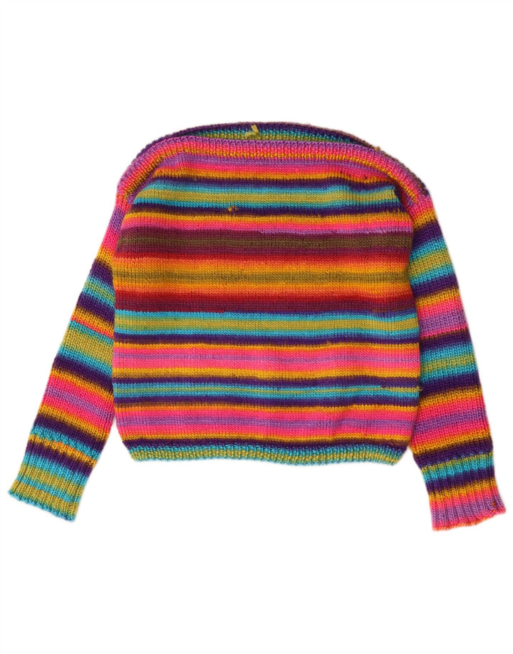 Maglione da donna VINTAGE con scollo a barca UK 12 a righe multicolori medie
