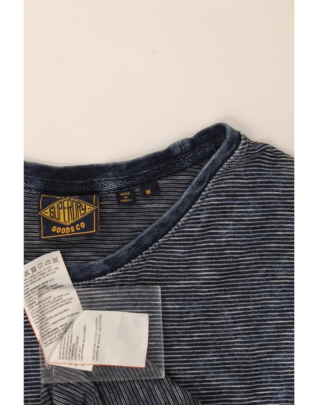 T-shirt da uomo Superdry Top in cotone gessato blu navy medio