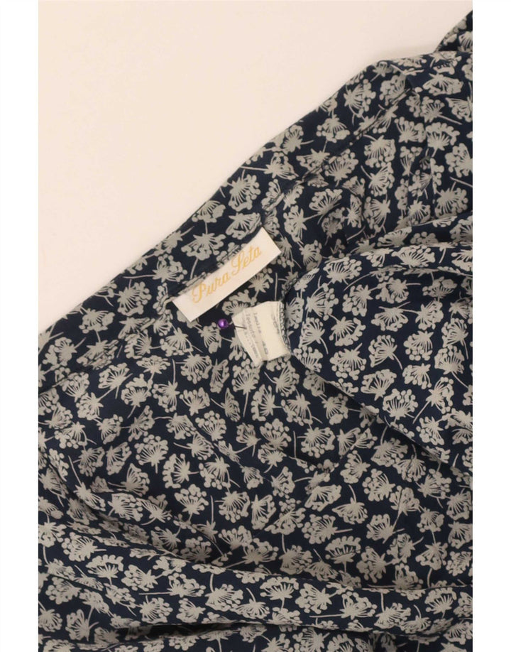 Camicetta vintage da donna Top IT 48 XL Seta floreale blu