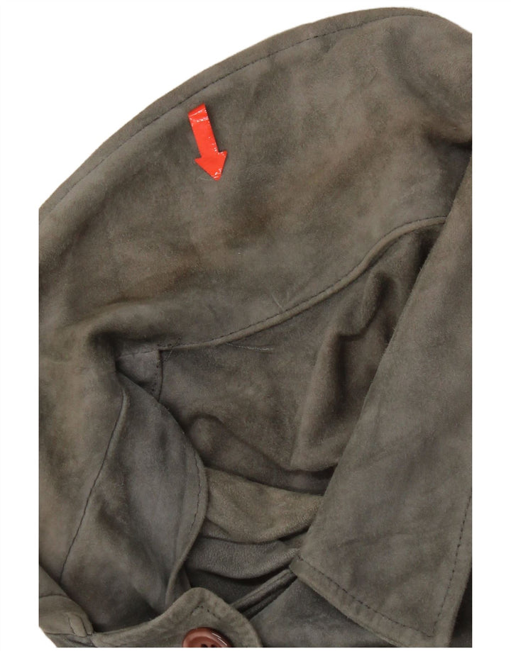 Giacca vintage in pelle scamosciata da donna UK 20 2XL in pelle grigia
