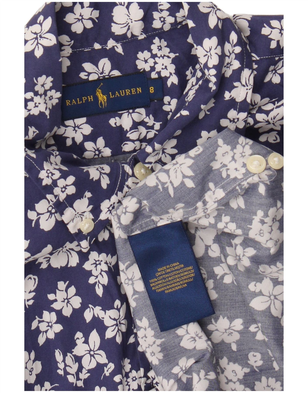 Camicia da donna Ralph Lauren US 8 cotone floreale blu navy medio