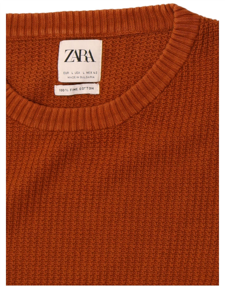Maglione maglione girocollo da uomo Zara grande in cotone marrone
