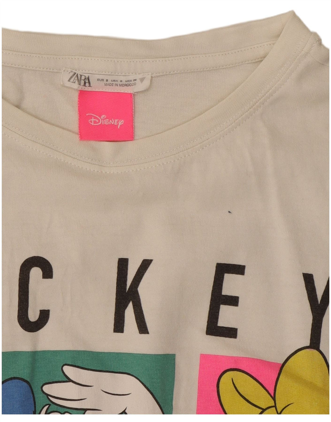 Zara T-shirt da donna con grafica Topolino UK 10 piccola in cotone bianco