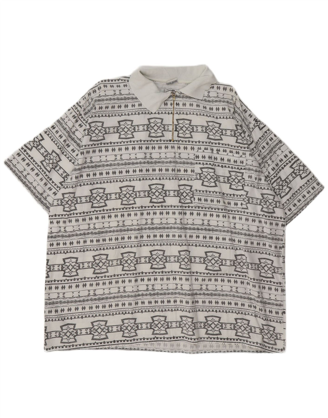 JOHN F GEE Camicia pullover a maniche corte da uomo 2XL Cotone geometrico bianco