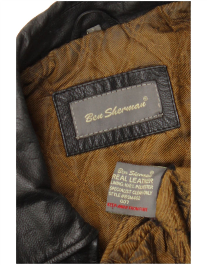 BEN SHERMAN Giacca in pelle da uomo UK 40 Grande pelle nera