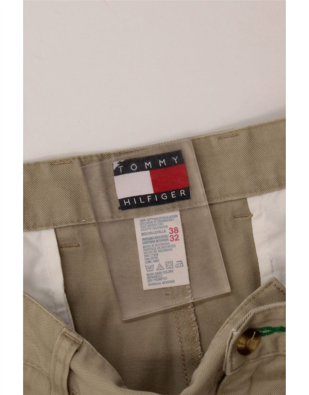 TOMMY HILFIGER Pantaloni chino con pegging da uomo W38 L32 in cotone beige