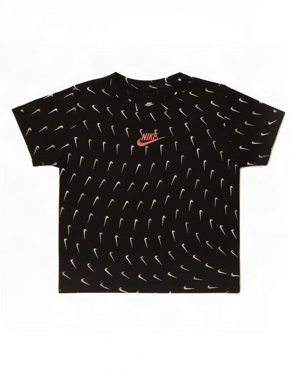 Nike Girls Graphic T-Shirt Top 12-13 Years Large Black Cotton