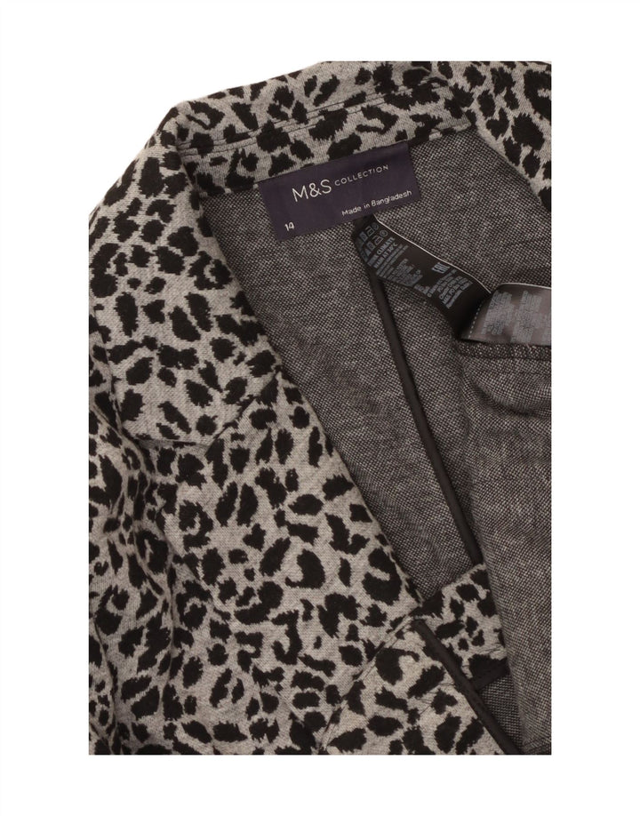 Giacca blazer aperta da donna Marks & Spencer UK 14 grigio medio stampa animalier