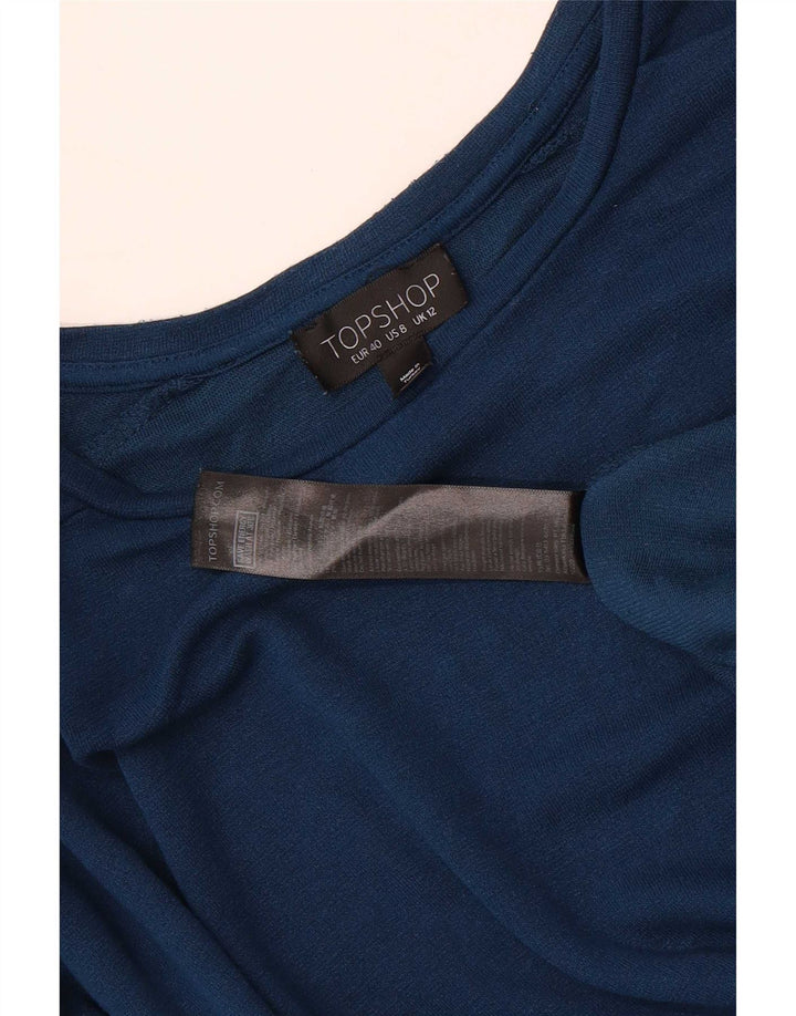 Topshop Top oversize da donna manica lunga UK 12 viscosa blu medio