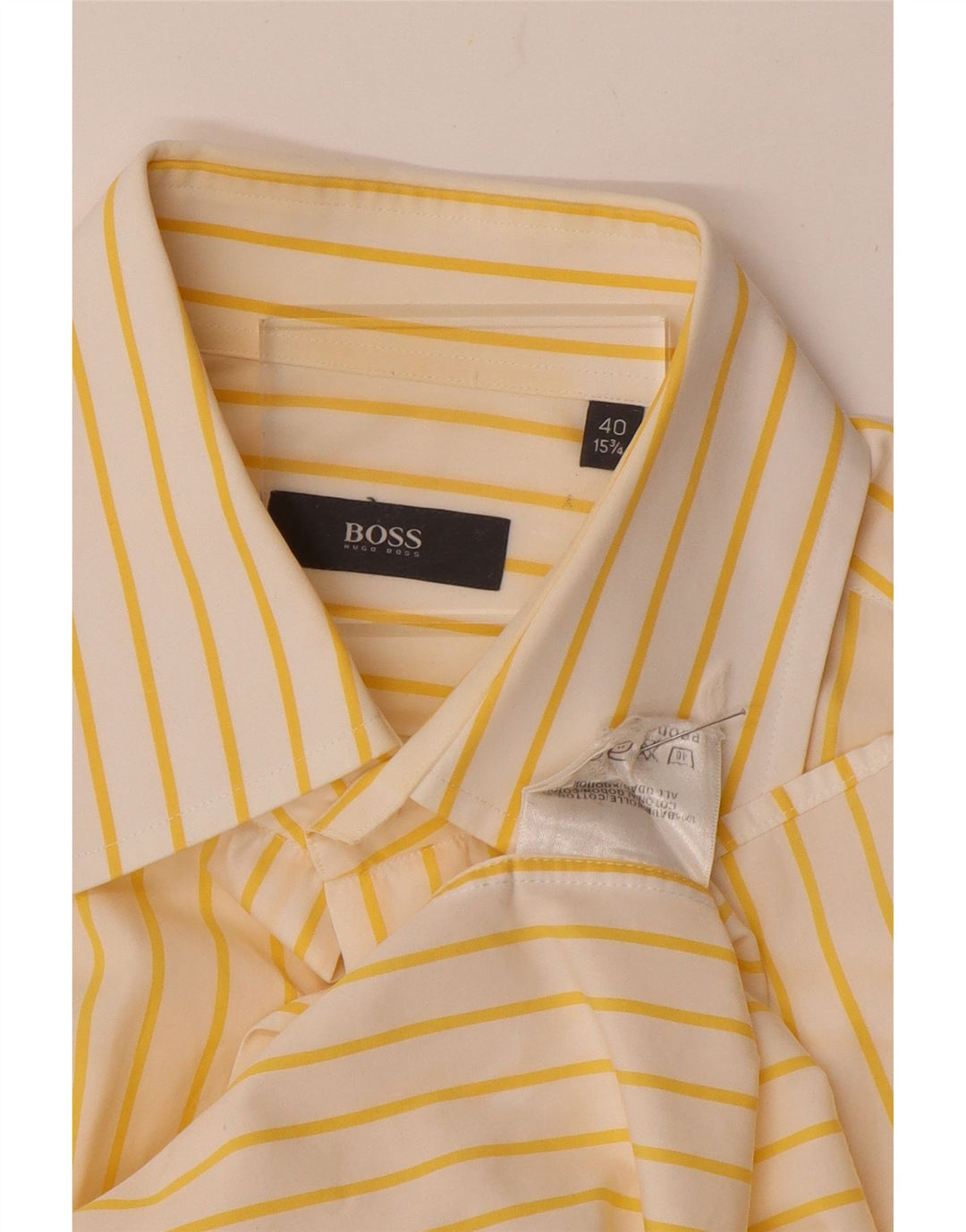Camicia da uomo HUGO BOSS taglia 40 15 3/4 cotone a righe gialle medie