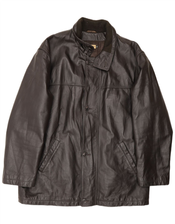 Cappotto in pelle vintage da uomo IT 58 3XL Nero