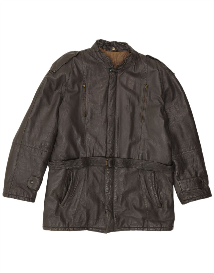 Giacca in pelle militare vintage da uomo IT 50 grande in pelle grigia