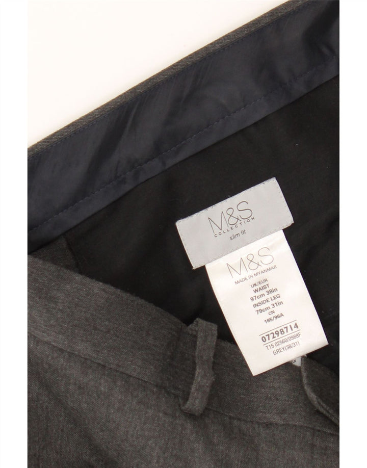 Pantaloni chino slim fit da uomo Marks & Spencer W38 L31 poliestere grigio