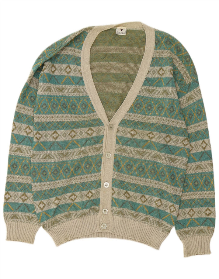 Maglione cardigan da uomo VINTAGE verde medio Fair Isle