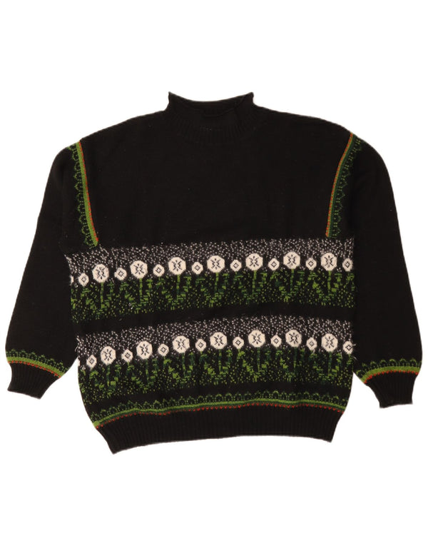 Maglione da donna Benetton con collo alto IT 48 XL Lana Fair Isle nera