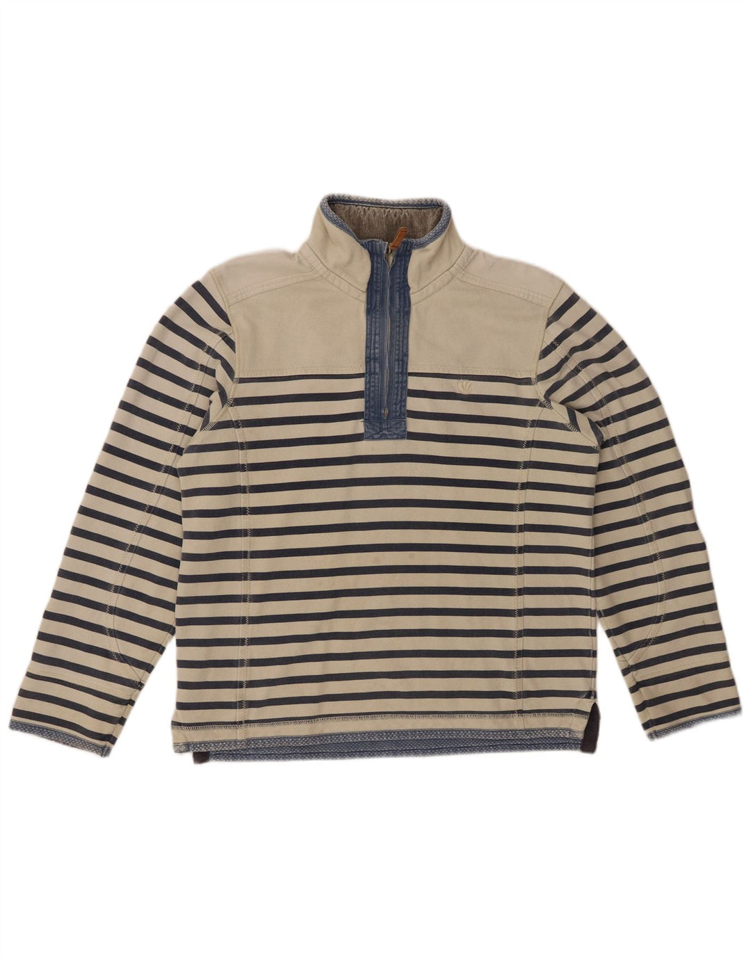 FAT FACE Felpa da uomo con zip sul collo, maglione, piccolo, in cotone a righe bianco sporco