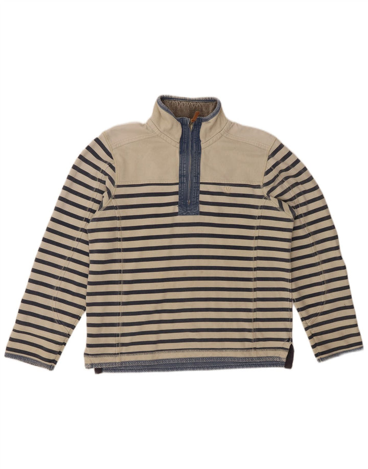 FAT FACE Felpa da uomo con zip sul collo, maglione, piccolo, in cotone a righe bianco sporco