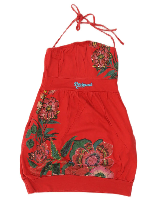 Desigual Womens Graphic Halter Top UK 4 XS Rosso Floreale Cotone