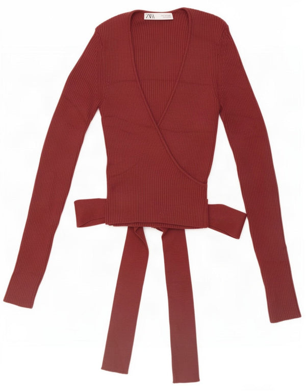 Top cardigan avvolgente Zara da donna UK 8 piccolo in viscosa bordeaux