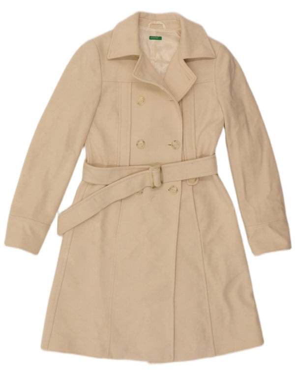 Cappotto Doppiopetto Donna Benetton IT 40 Small Beige Lana