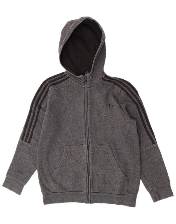 Felpa con cappuccio e zip Adidas da ragazzo 13-14 anni in cotone grigio screziato
