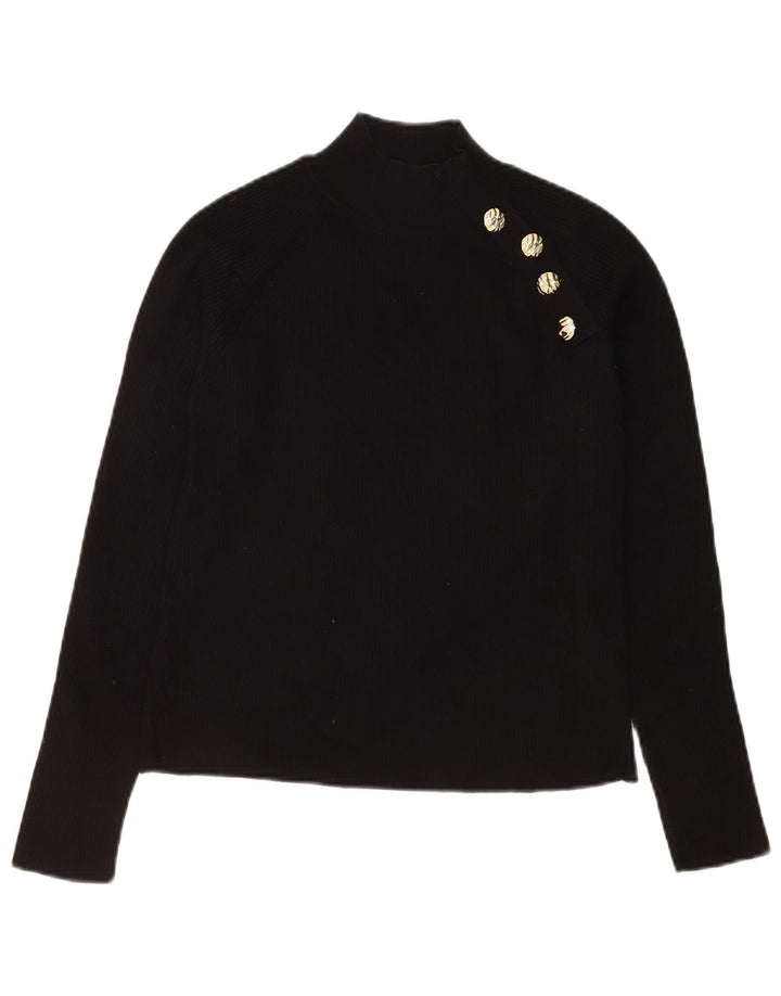 Top corto da donna Zara a maniche lunghe UK 14 grande viscosa nera