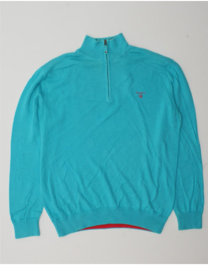 Gant Maglione da uomo con zip e collo grande in cotone blu