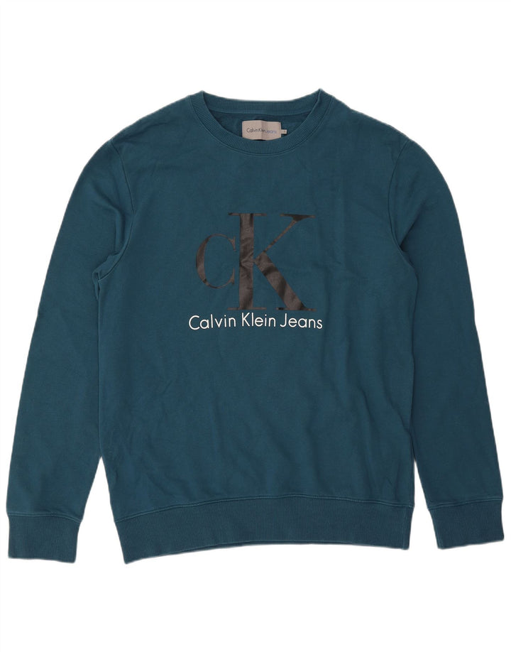 CALVIN KLEIN JEANS Felpa grafica da uomo Maglione grande cotone blu