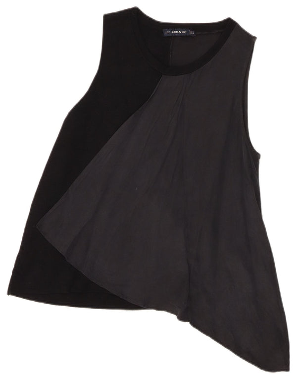 Top tunica asimmetrica senza maniche da donna Zara UK 10 Small Black Colourblock